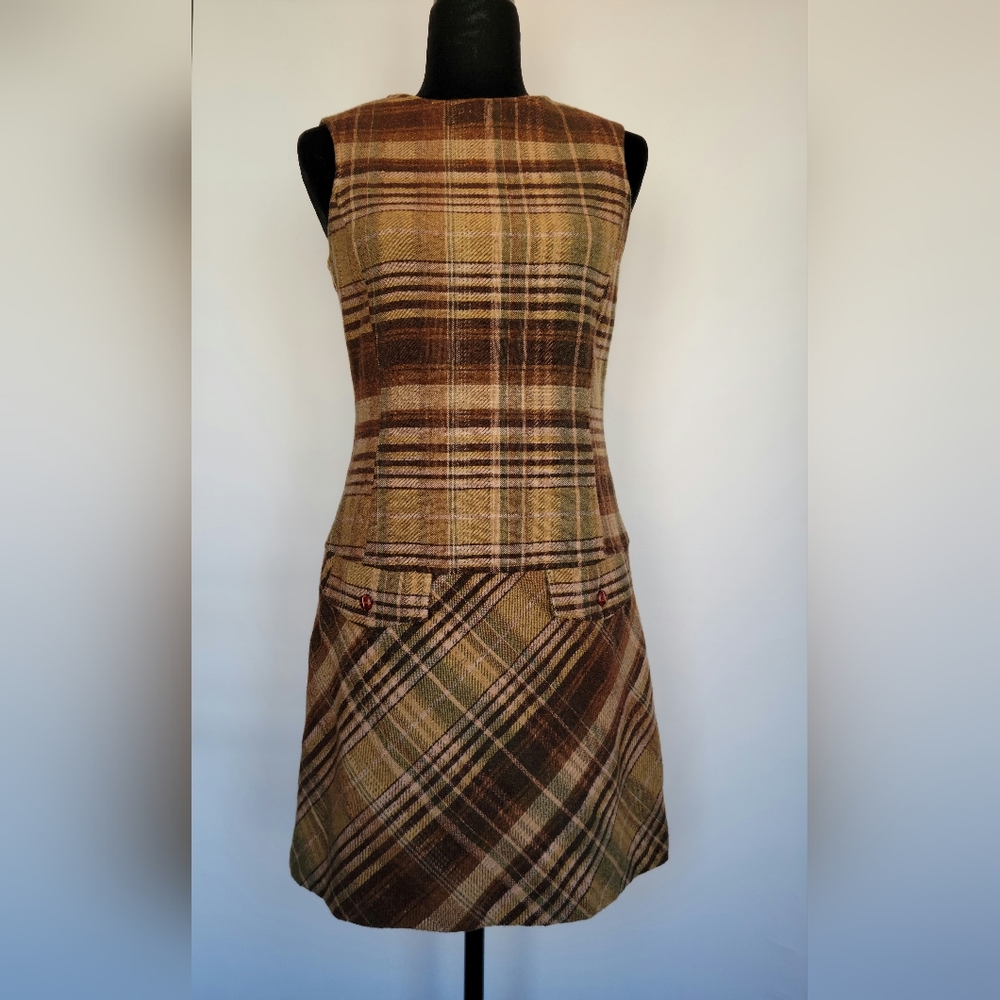 Zara Sample Wool Tartan Plaid Dress 2003 Y2K Dark Academia